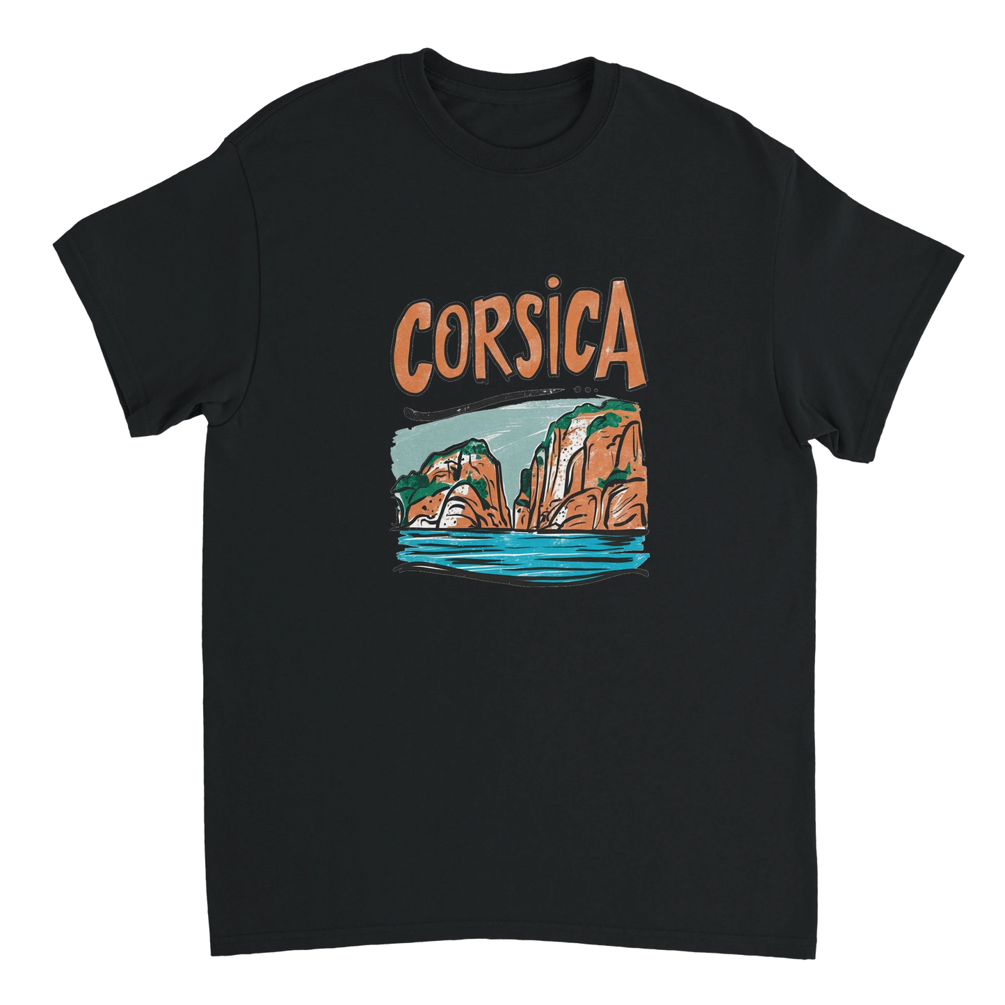 black Corsica Unisex Travel T-Shirt perfect for travelers and gift seekers
