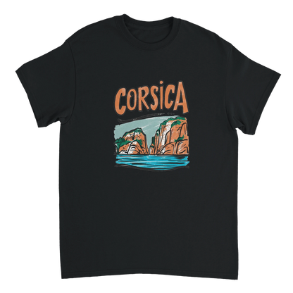 black Corsica Unisex Travel T-Shirt perfect for travelers and gift seekers