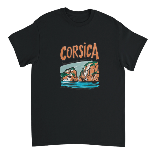 black Corsica Unisex Travel T-Shirt perfect for travelers and gift seekers