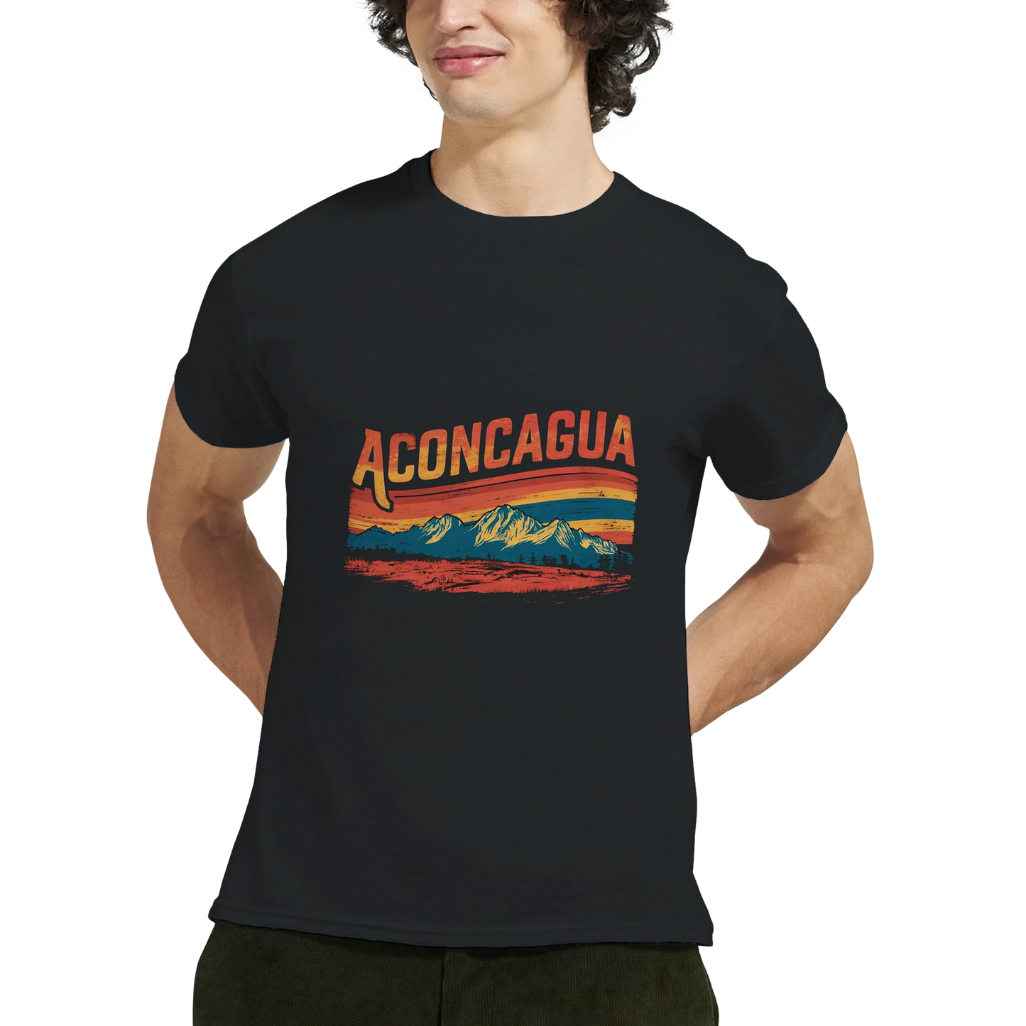 Aconcagua Argentina Unisex Travel T-Shirt featuring a man perfect for travelers and gift seekers