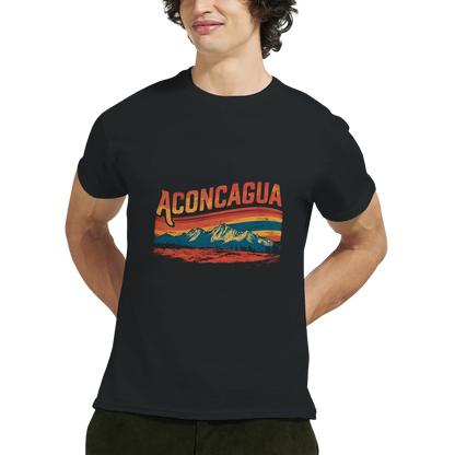 Aconcagua Argentina Unisex Travel T-Shirt featuring a man perfect for travelers and gift seekers