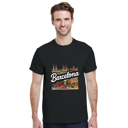 Barcelona Spain Unisex Travel T-Shirt featuring a man perfect for travelers and gift seekers