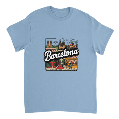 light blue Barcelona Spain Unisex Travel T-Shirt perfect for travelers and gift seekers