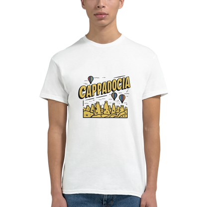 Cappadocia Turkey Unisex Travel T-Shirt featuring a man