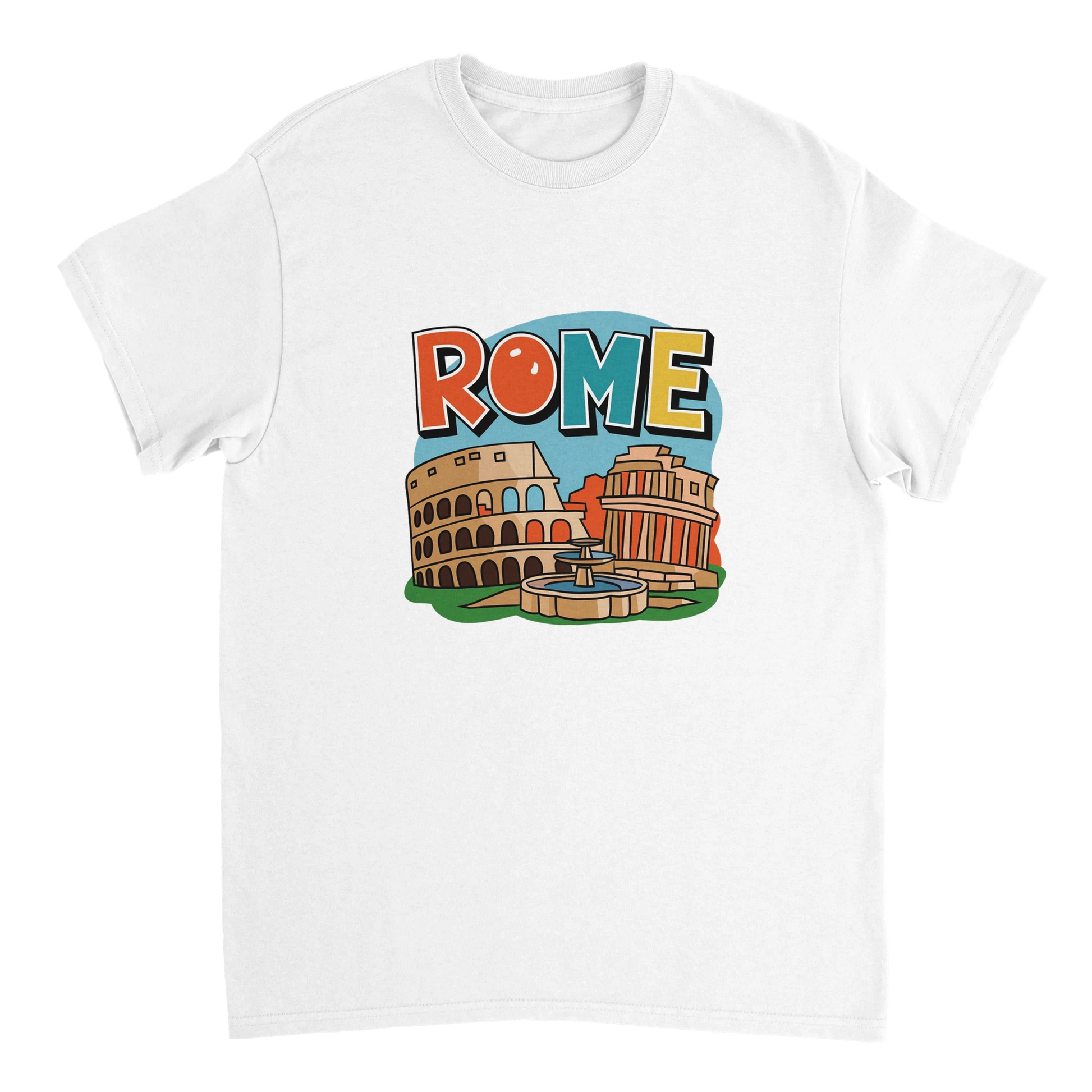 white Rome Italy Unisex Travel T-Shirt featuring a man perfect for travelers and gift seekers