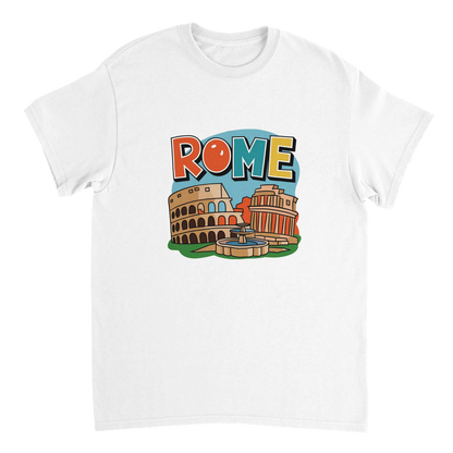 white Rome Italy Unisex Travel T-Shirt featuring a man perfect for travelers and gift seekers