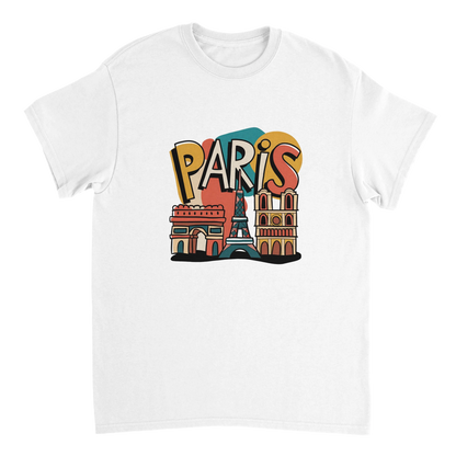 white Paris France Unisex Travel T-Shirt perfect for travelers and gift seekers