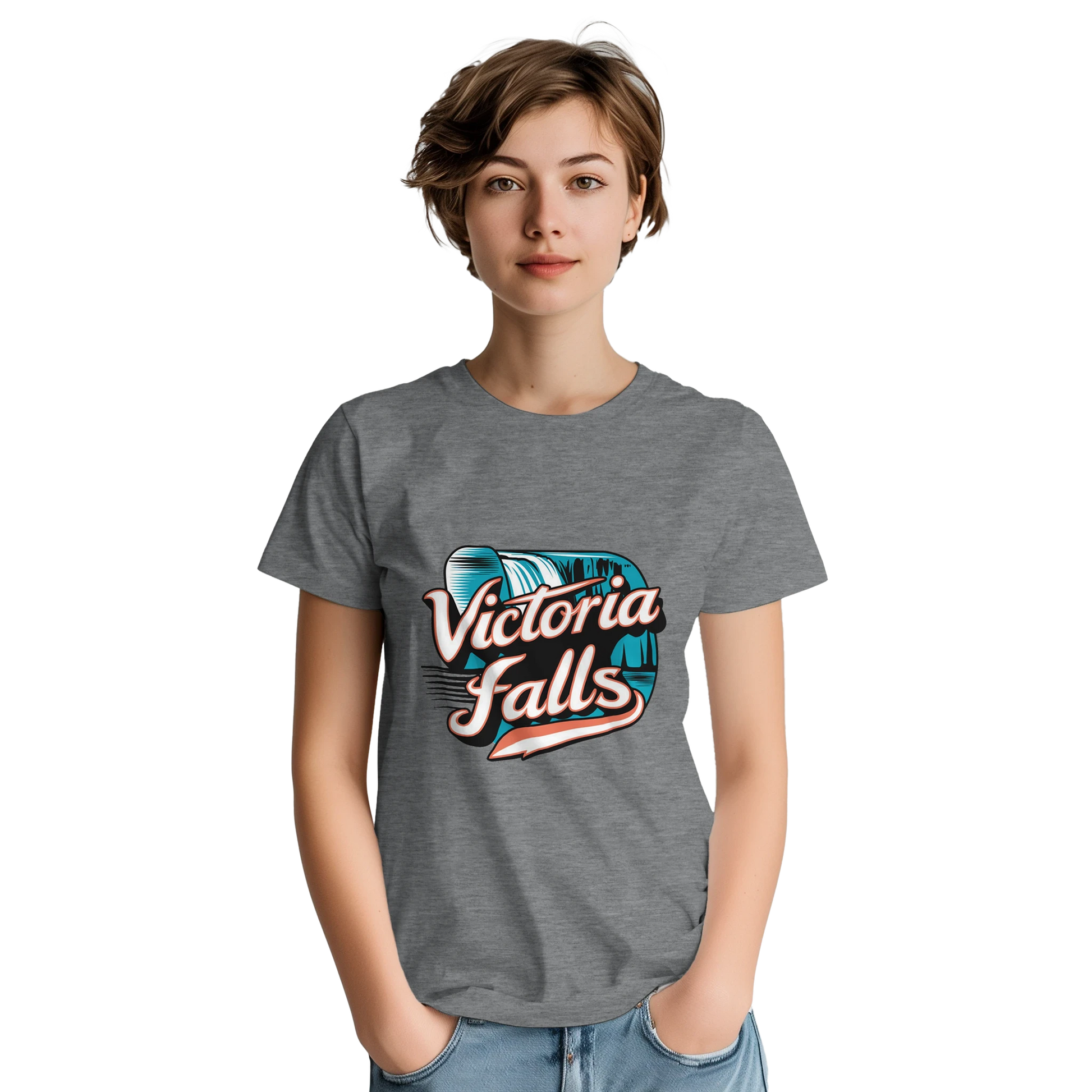Victoria Falls Unisex Travel T-Shirt featuring a person perfect for travelers and gift seekers