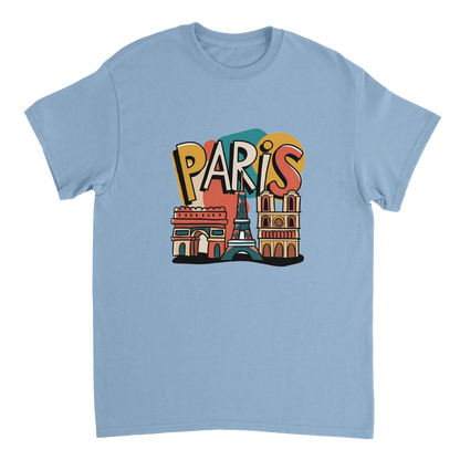 light blue Paris France Unisex Travel T-Shirt perfect for travelers and gift seekers