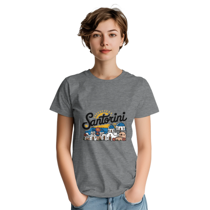 Santorini Greece Unisex Travel T-Shirt featuring a person perfect for travelers and gift seekers