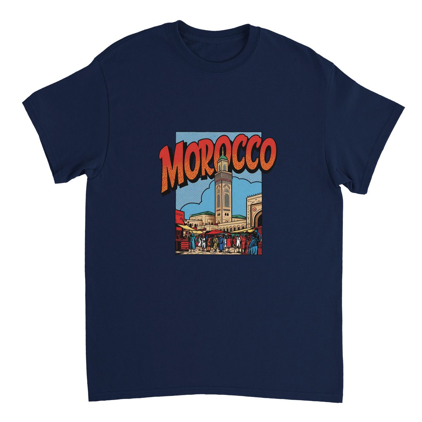 navy Morocco Unisex Travel T-Shirt perfect for travelers and gift seekers