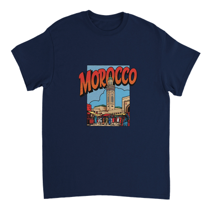 navy Morocco Unisex Travel T-Shirt perfect for travelers and gift seekers