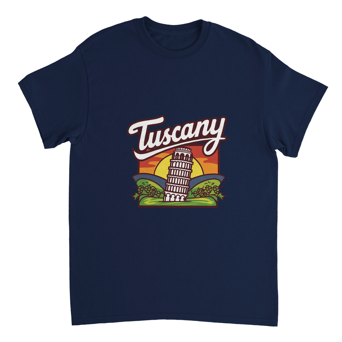 navy Tuscany Italy Unisex Travel T-Shirt perfect for travelers and gift seekers