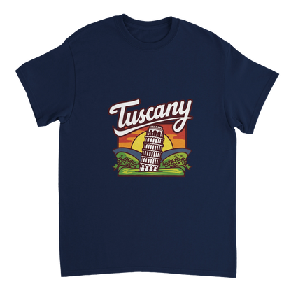 navy Tuscany Italy Unisex Travel T-Shirt perfect for travelers and gift seekers
