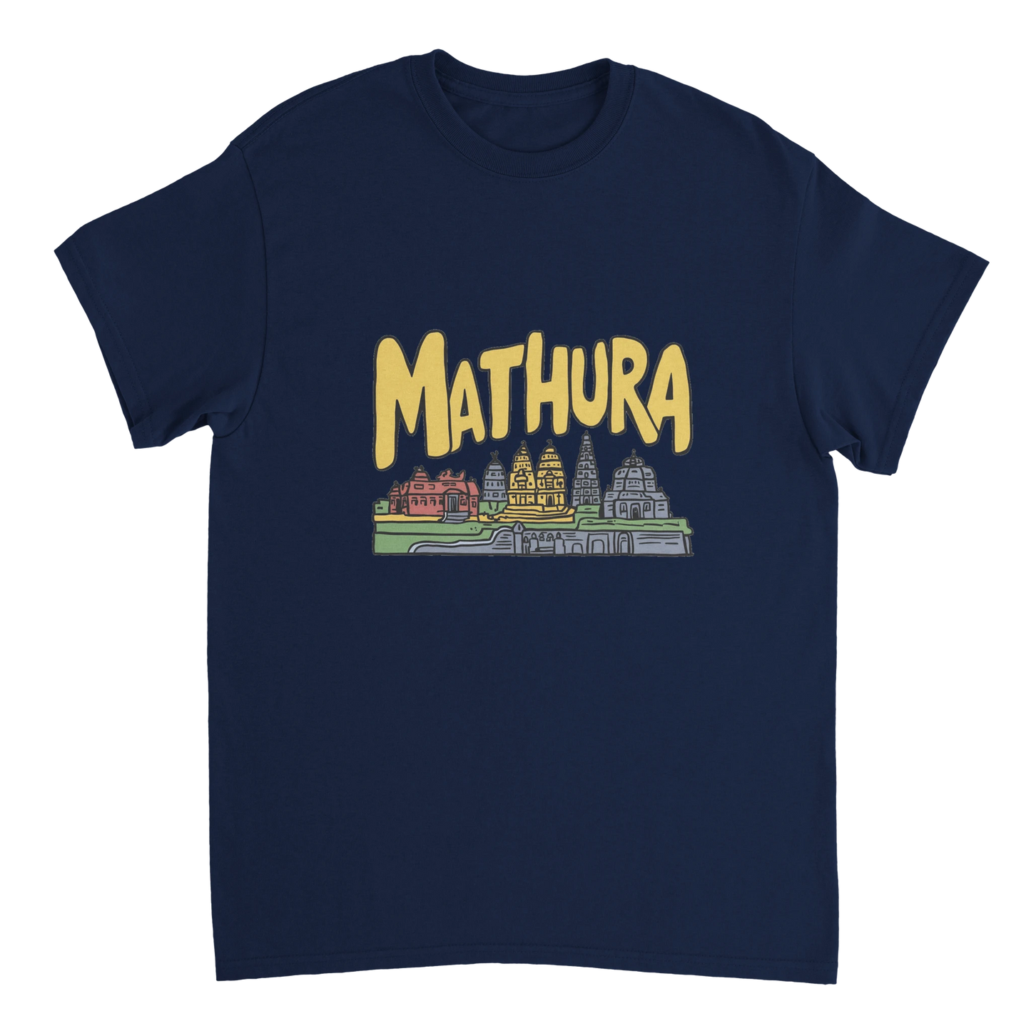 navy Mathura India Unisex Travel T-Shirt perfect for travelers and gift seekers