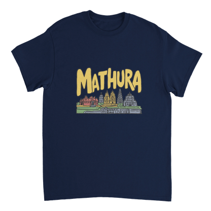navy Mathura India Unisex Travel T-Shirt perfect for travelers and gift seekers
