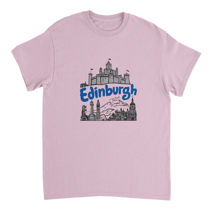 light pink Edinburgh Scotland Unisex Travel T-Shirt perfect for travelers and gift seekers